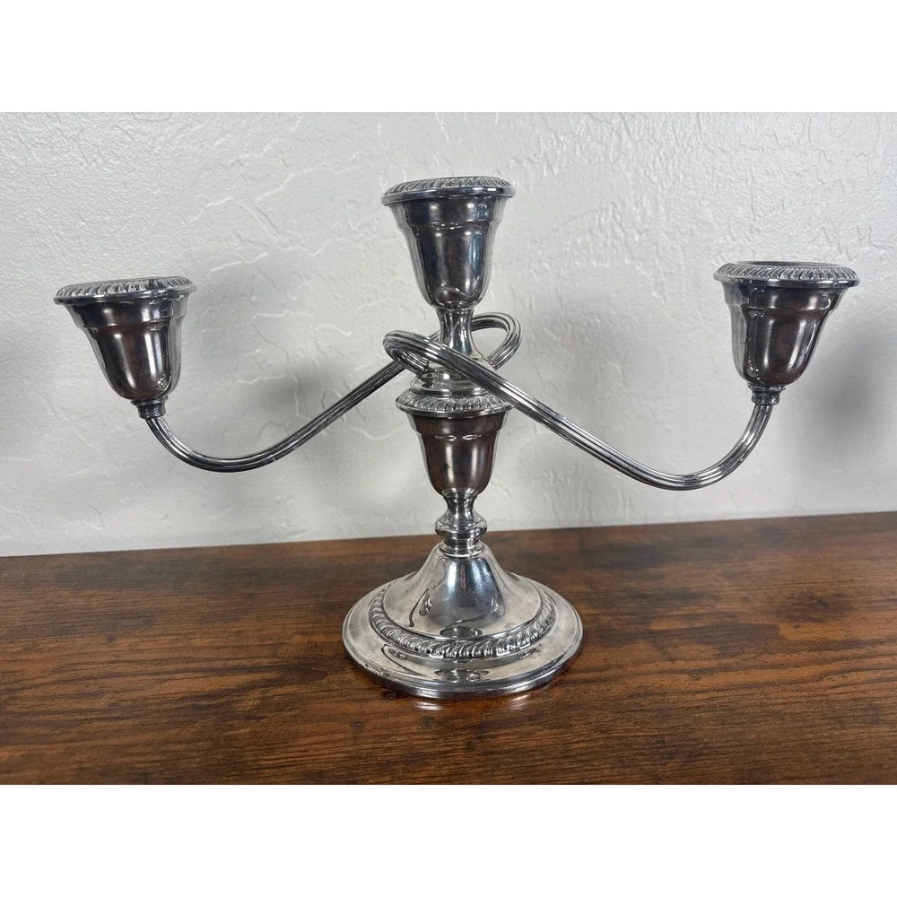 Gorham Silver Plate 3 Light Candelabra Pair YC3001 Gadroon Trim Weighted Set-  2
